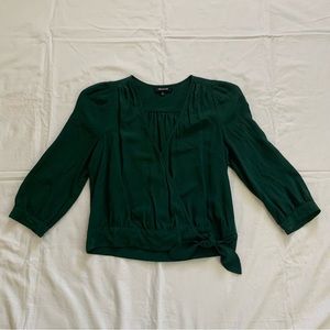 Madewell Emerald Silk V-Neck Waist Tie Cropped Blouse Size XS